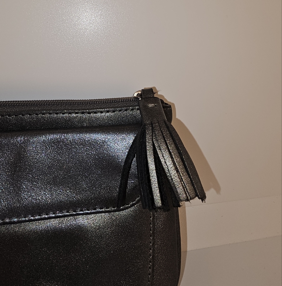 Ann Taylor Loft Metallic Gray Leather Clutch with Wristlet EUC - Picture 2 of 6